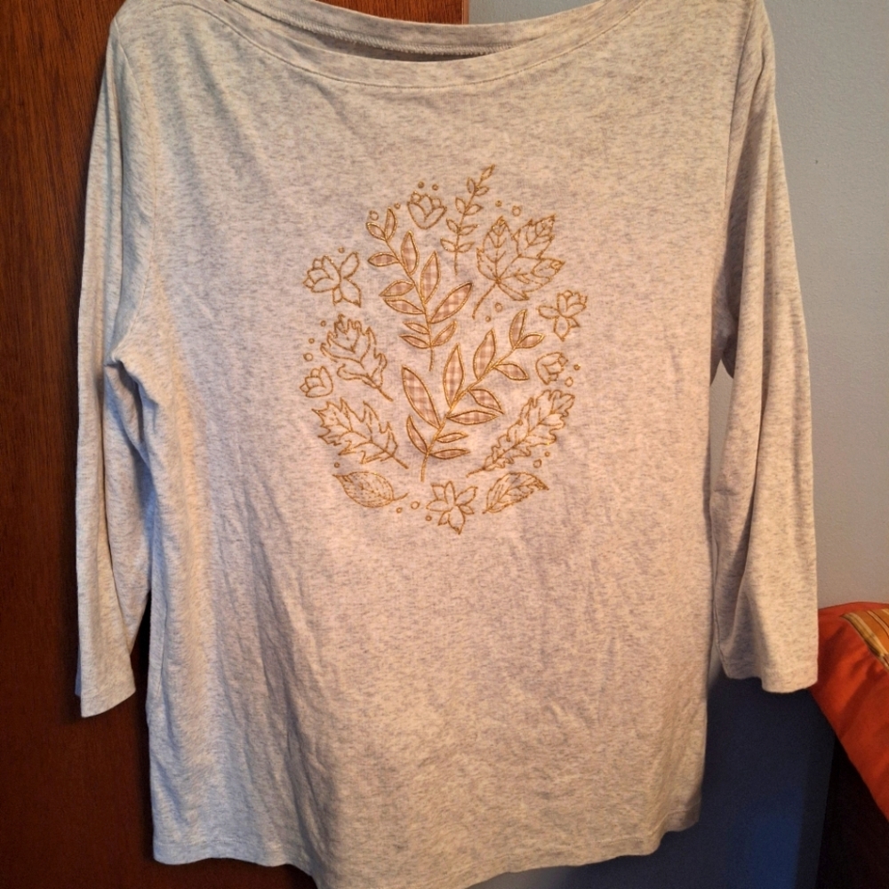 Final Price* Croft & Barrow 100% Cotton Floral Gold Beige Women's Top Size L